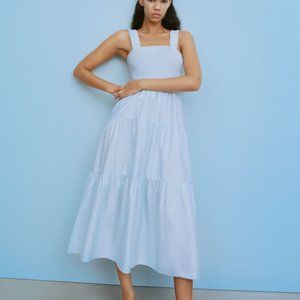 Poplin paneled midi dress Zara blue NWT
